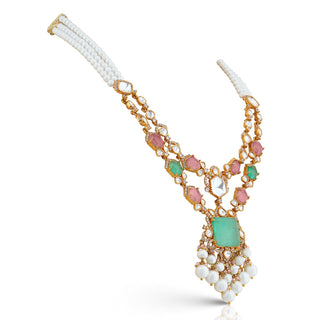 Roshni - Polki Mint & Pink Doublet Necklace