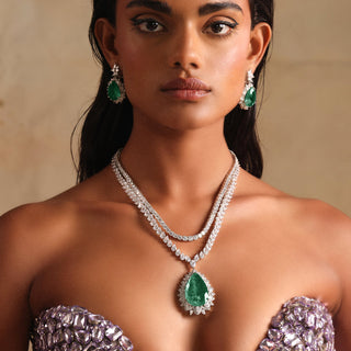Laiba - Emerald Green Stone Necklace Set
