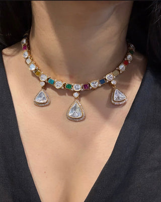 Samaira - Polki and Multi-Colour Stone Necklace Set