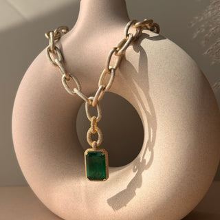 Adrena - Dark Green Pendant Chain Necklace