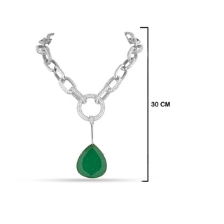 Emerald Silver Chain Necklace