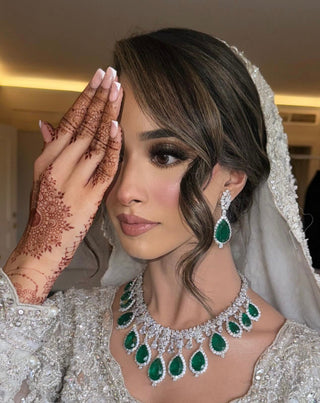 Afroza - Cubic Zirconia Emerald Green Tear Drop Necklace Set