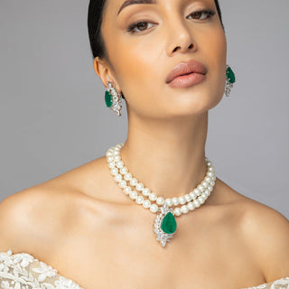 Kaheesha - Pearl & Green Doublet Necklace Set