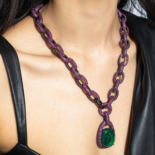 Anisah - Emerald Green Stone Red Chain CZ Necklace