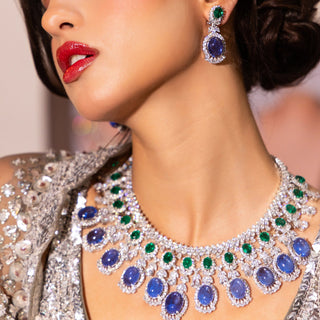 Azra - Purple & Green Stone Necklace Set