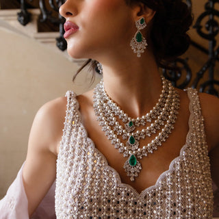 Amira - Emerald Green Stone Multi-Layer Necklace Set