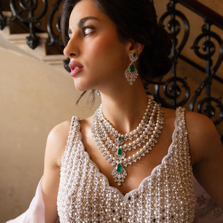 Amira - Emerald Green Stone Multi-Layer Necklace Set