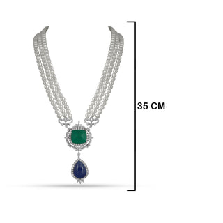 Aighar - Blue & Green Doublet Stone Pearl Long Necklace