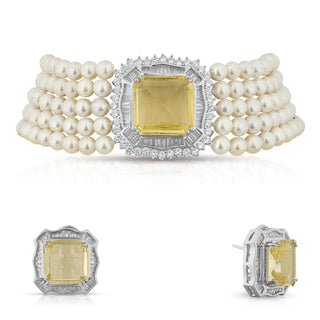 Yellow Stone Pearl Necklace Set