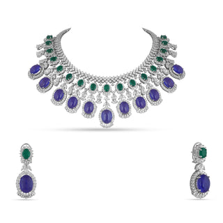 Azra - Purple & Green Stone Necklace Set