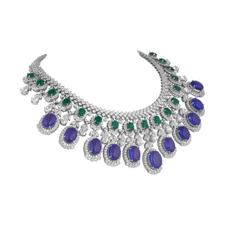 Azra - Purple & Green Stone Necklace Set