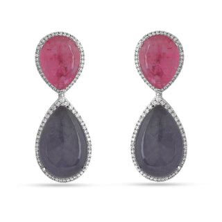 ISIR - BLUE & PINK CABOCHON STONE DANGLER EARRINGS