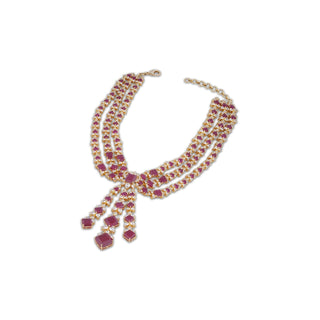 AFRAH - THREE LAYER CUBIC ZIRCONIA RED STONE NECKLACE SET