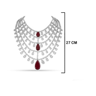 BARZAH - RED STONE DROP MULTI LAYER CZ NECKLACE SET