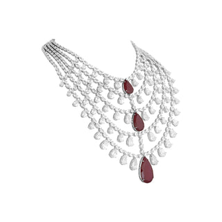 BARZAH - RED STONE DROP MULTI LAYER CZ NECKLACE SET