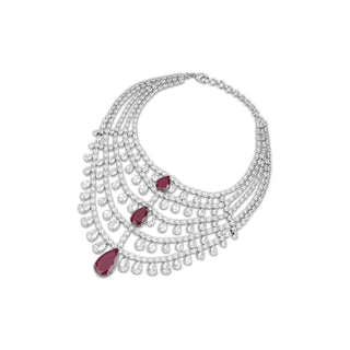 BARZAH - RED STONE DROP MULTI LAYER CZ NECKLACE SET