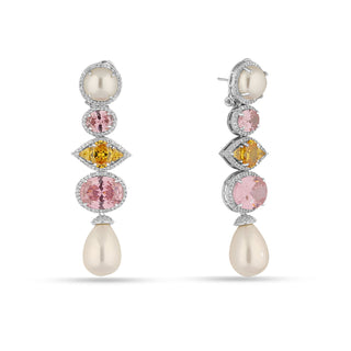 Celestia - Pink and Yellow CZ Dangler Earrings