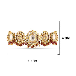 Red Bead Kundan Choker with measurements in cm. 19cm by 4cm.