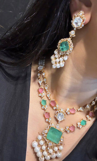 Roshni - Polki Mint & Pink Doublet Necklace