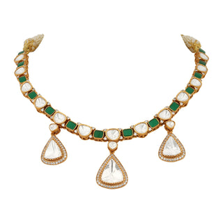 Samaira - Polki and Green Stone Necklace Set