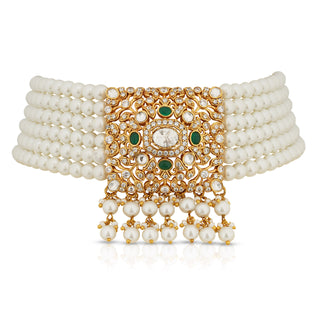 Preet - Pearl & Green Centre  Choker set