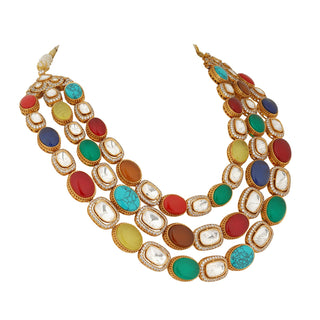 Deeba - Polki & Multi Colour Stone Necklace Set