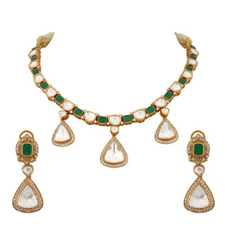 Samaira - Polki and Green Stone Necklace Set