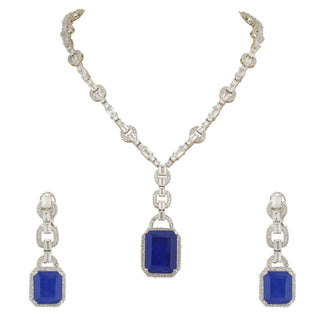 Iffat - Cubic zirconia Blue Necklace Set