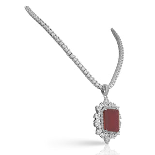 Kendra - Ruby Stone Centred CZ Necklace Set