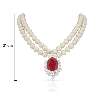 Kaheesha - Pearl & Ruby Stone Necklace Set