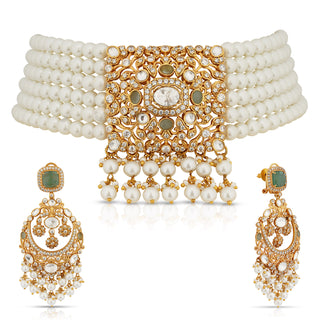 Preet - Pearl & Green Centre  Choker set