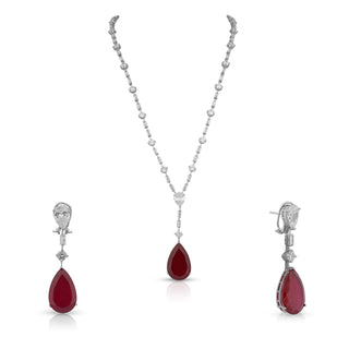 Amima - CZ & Ruby Stone Necklace Set