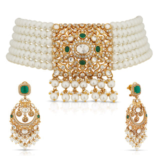 Preet - Pearl & Green Centre  Choker set