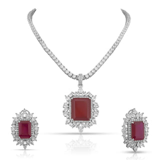 Kendra - Ruby Stone Centred CZ Necklace Set