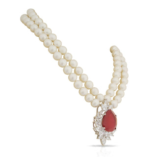 Kaheesha - Pearl & Ruby Stone Necklace Set