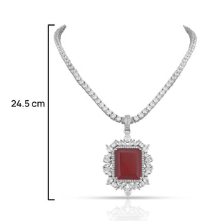 Kendra - Ruby Stone Centred CZ Necklace Set