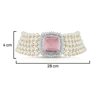 Serena -  Pink Stone Pearl Choker Set