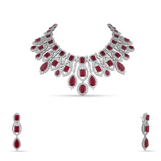 Afra - Cubic Zirconia Ruby Red Necklace Set