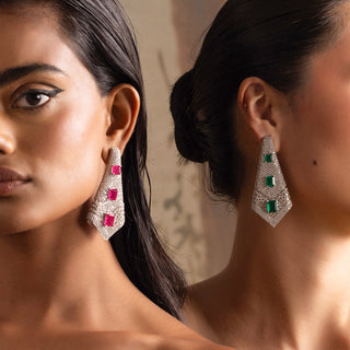 Alizeh - Pink stone Dangler Earrings