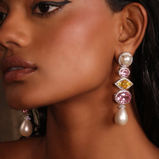 Celestia - Pink and Yellow CZ Dangler Earrings