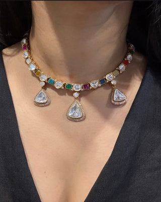 Samaira - Polki and Multi-Colour Stone Necklace Set