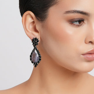 Mevish - Black stone dangler earrings