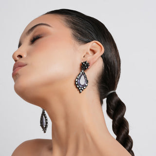 Mevish - Black stone dangler earrings