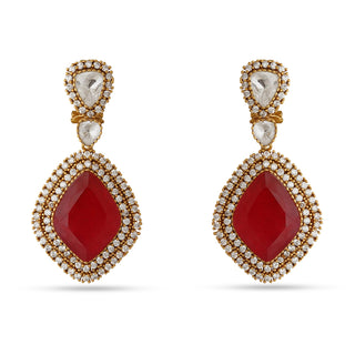 Hadeeqah - Red stone and polki earrings