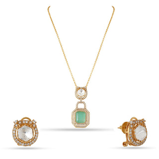 Hajar - Pendant Necklace & Polki Stud Earrings