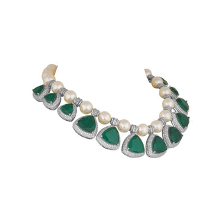 Burdah - Pearl and Green Doublet Doublet Necklace