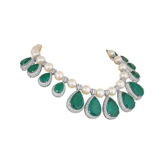 Bushrah - Pearl and Emerald Green Doublet Necklace