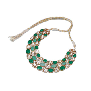 Deeba - Polki and Emerald green stone necklace set