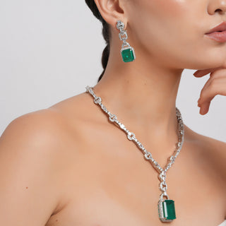 Iffat - Cubic Zirconia Blue Necklace Set