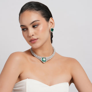 Ammarah - Green Stone Centred CZ Necklace Set